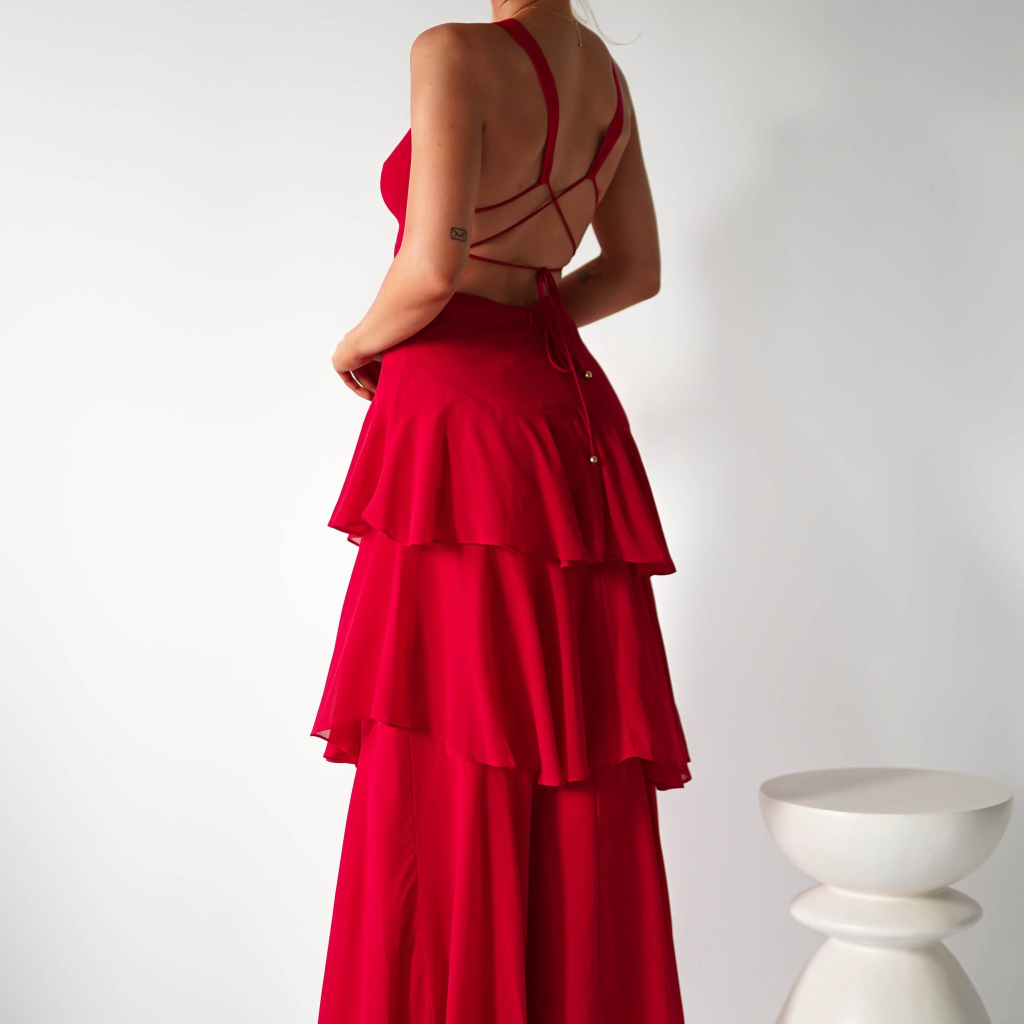 Andalusia Ruffle Maxi Dress | Red