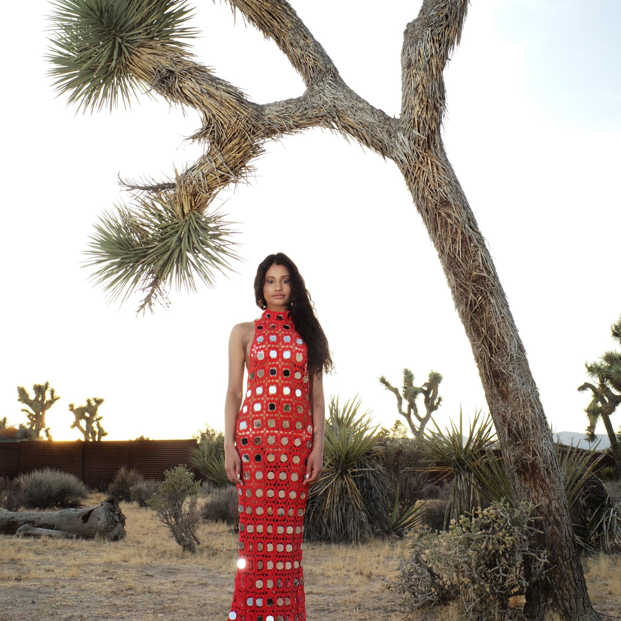 Red Crochet Mirror - Embellished Maxi Dress