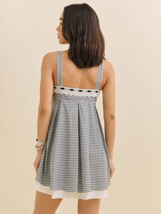 Chic Plaid Fake Two-Piece Lace Dress