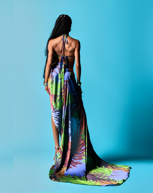 Aqua floral bikini wrap mini dress two-piece set