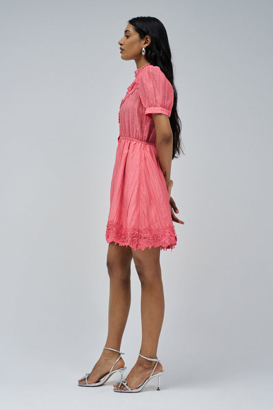 Embroidered flower short shirt dress