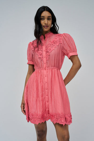 Embroidered flower short shirt dress