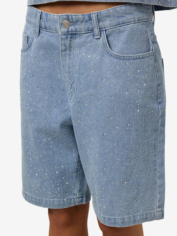 Sparkling Diamond Denim Shorts