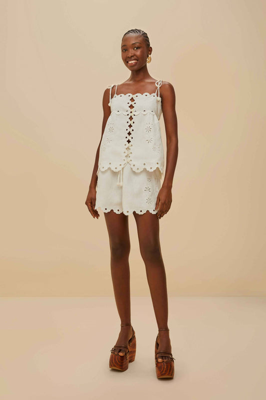 Off-White Floral Premium Linen Shorts Set