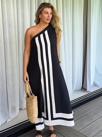 Asymmetrical Neckline Midi Dress
