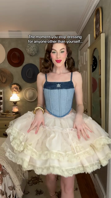 Denim Corset Top & Ruffled Tulle Skirt Set