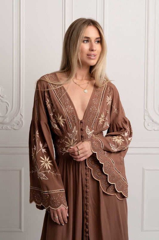 Bohemian Mocha Floral maxi Dress