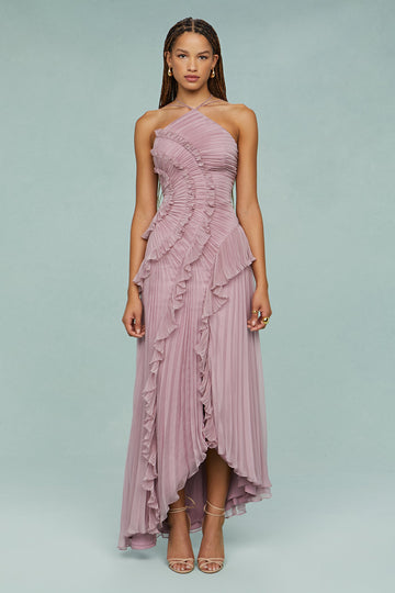 Party Asymmetric Pleated Halter Neck Dress
