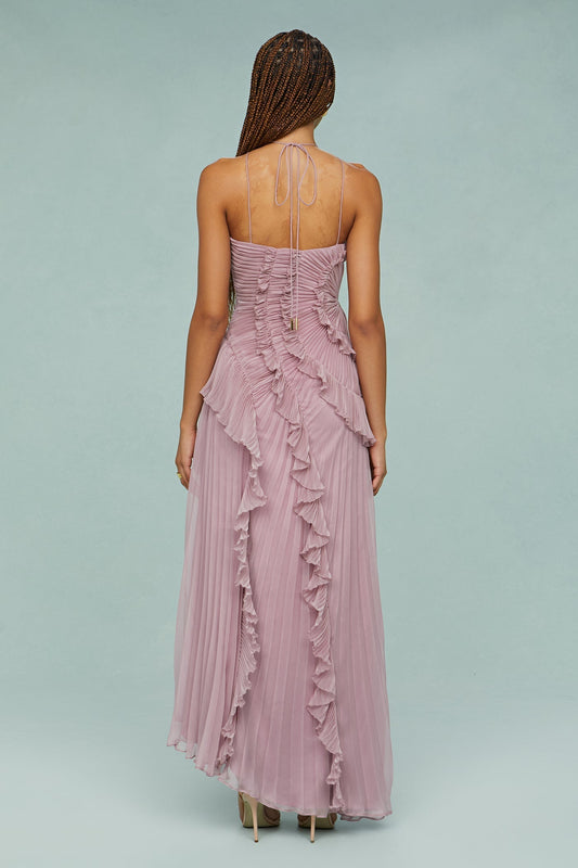 Party Asymmetric Pleated Halter Neck Dress