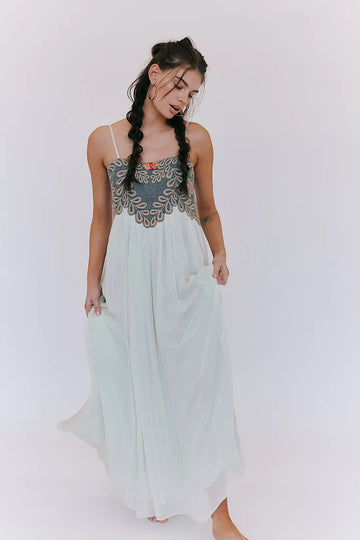 Backless Embroidered Maxi Dress