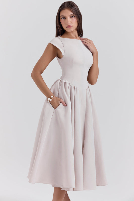 Ivory Cap - Sleeve Fit - and - Flare Midi Dress