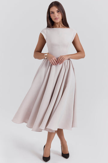 Ivory Cap - Sleeve Fit - and - Flare Midi Dress