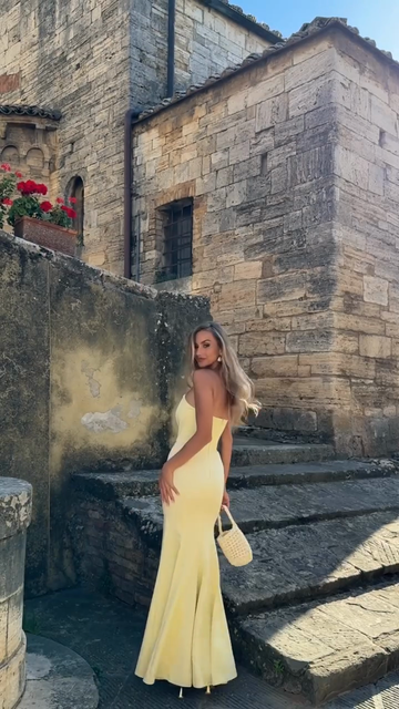 Yellow Strapless Mermaid Maxi Dress