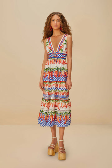 Pepper Print Checkered Midi Dress