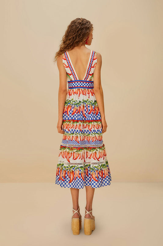 Pepper Print Checkered Midi Dress