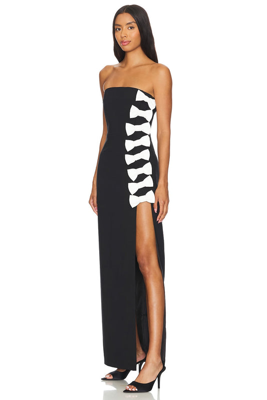 Off-the-shoulder bow crepe gown