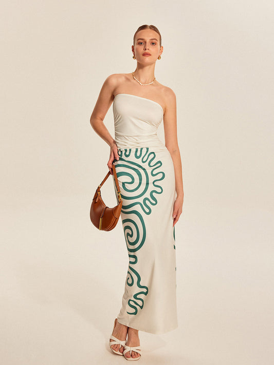 Strapless Ruched Print Dress