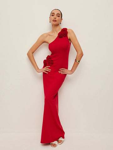 One-Shoulder Floral Accent Dress