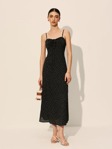 Polka Dot Zipper Drawstring Dress