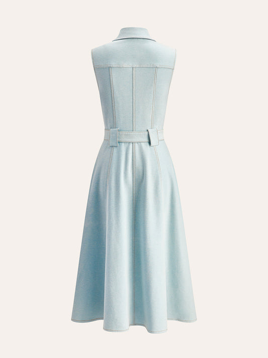 Belted Button-Front Denim Dress