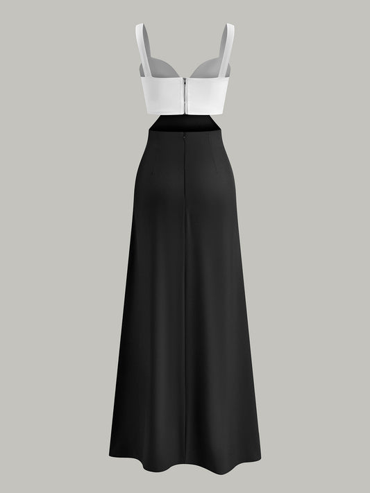 Color Block Cut-Out Waist Dress
