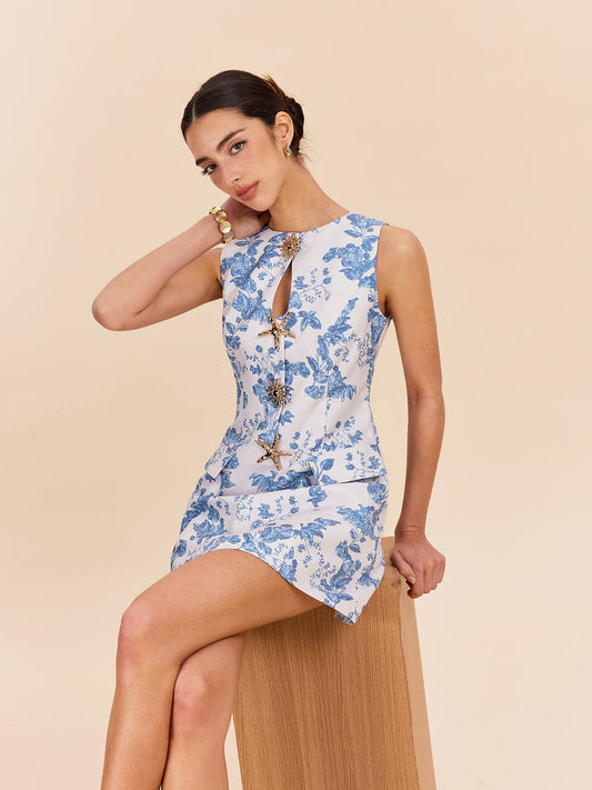Floral Print Decor Pocket Dress