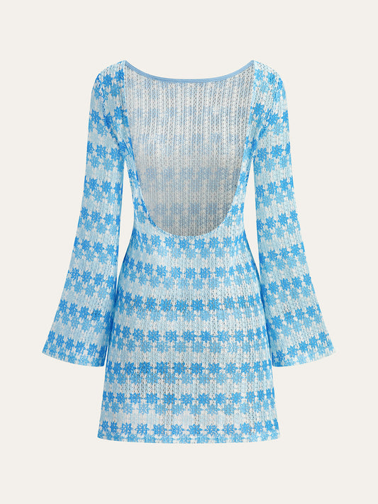 Backless Crochet Dress With Flared Sleeves