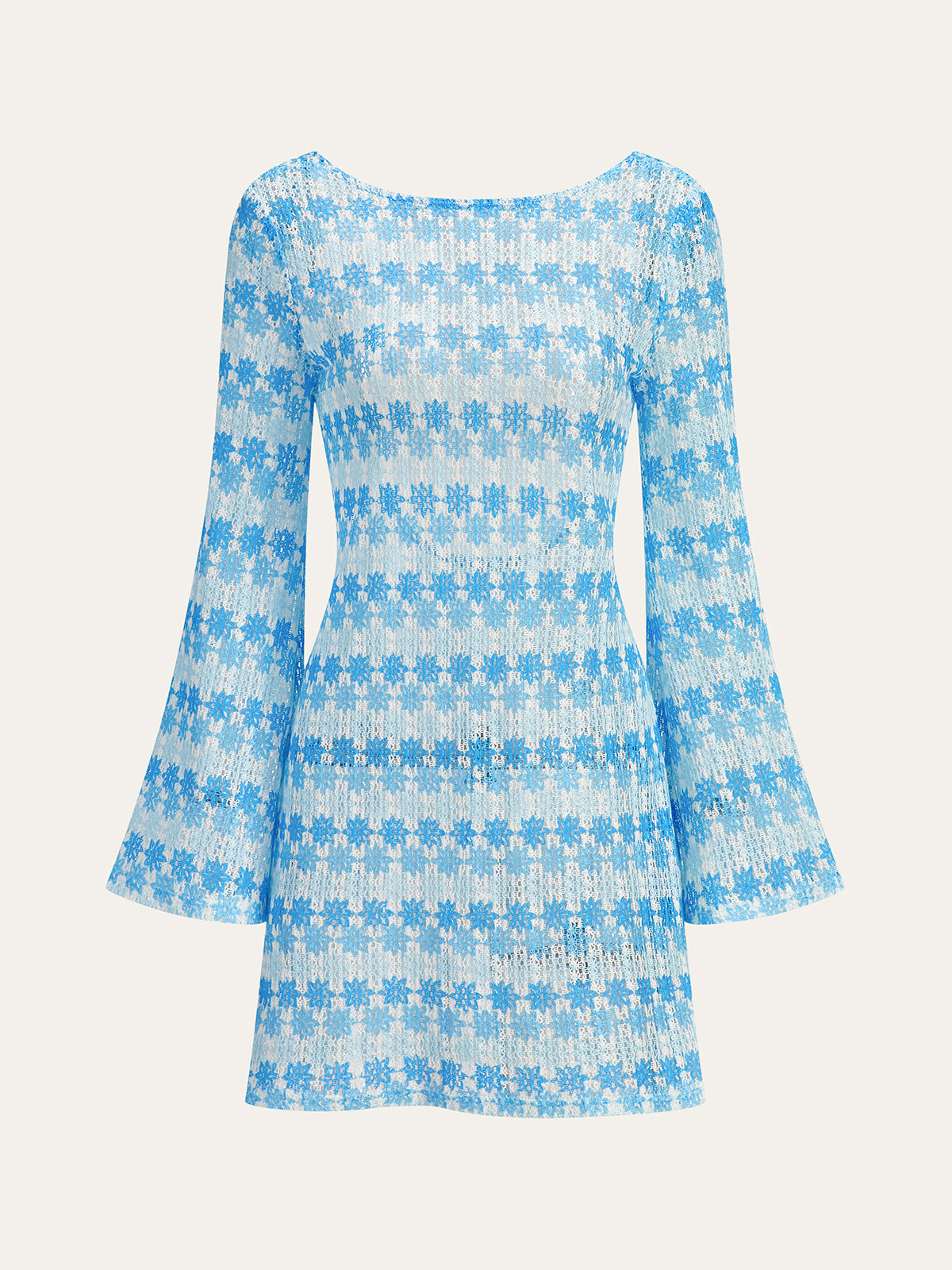 Backless Crochet Dress With Flared Sleeves