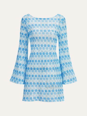 Backless Crochet Dress With Flared Sleeves
