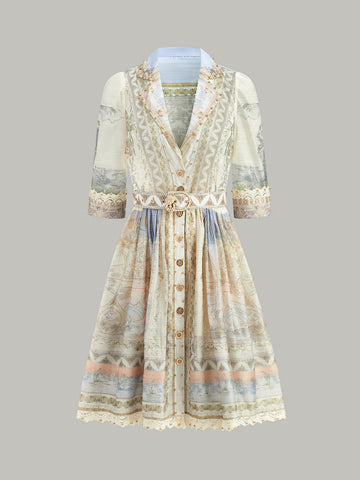 Semi-Sheer Buttoned Dress With Belt