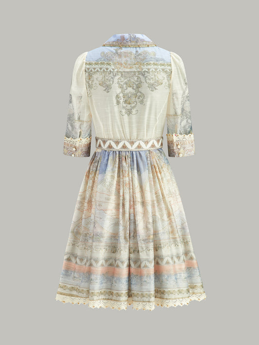 Semi-Sheer Buttoned Dress With Belt