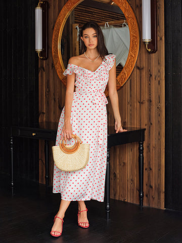 Polka Dot Ruffle Tie Waist Dress