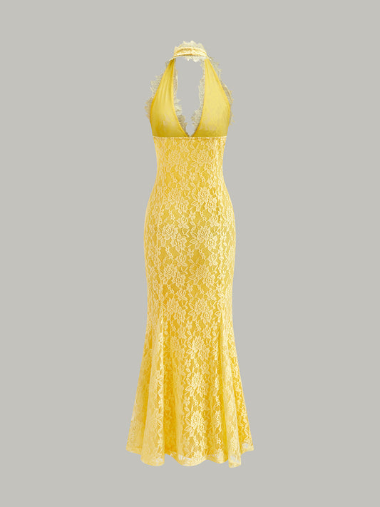 Halter Neck Floral Lace Dress