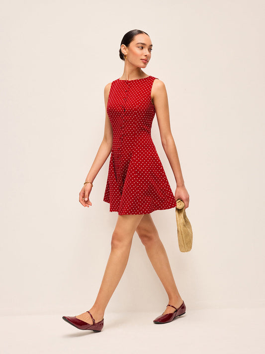 Polka-Dot Sleeveless Tie-Back Dress