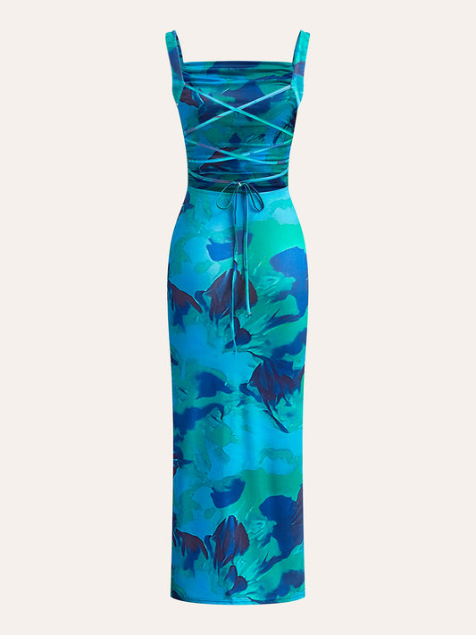 Criss-Cross Tie Back Printed Dress