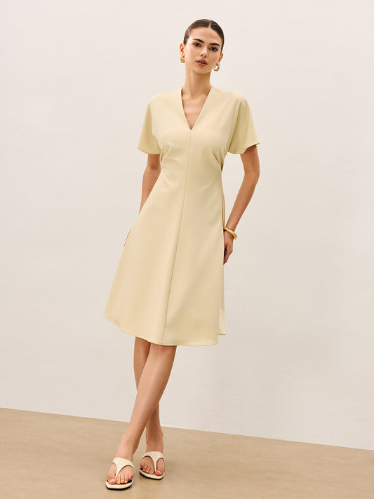 V-Neck Short Sleeve Midi Dress