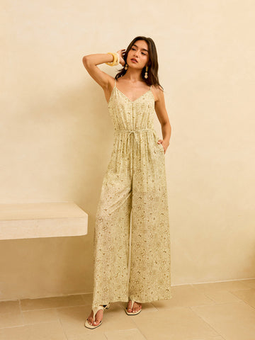 Pocketed Wide-Leg Jumpsuit with Tie-Waist
