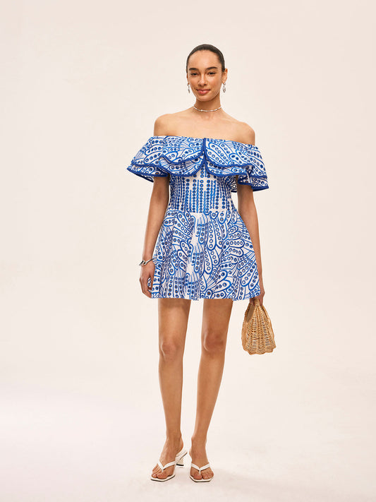 Semi-Sheer Off-Shoulder Ruffled Dress