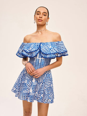 Semi-Sheer Off-Shoulder Ruffled Dress