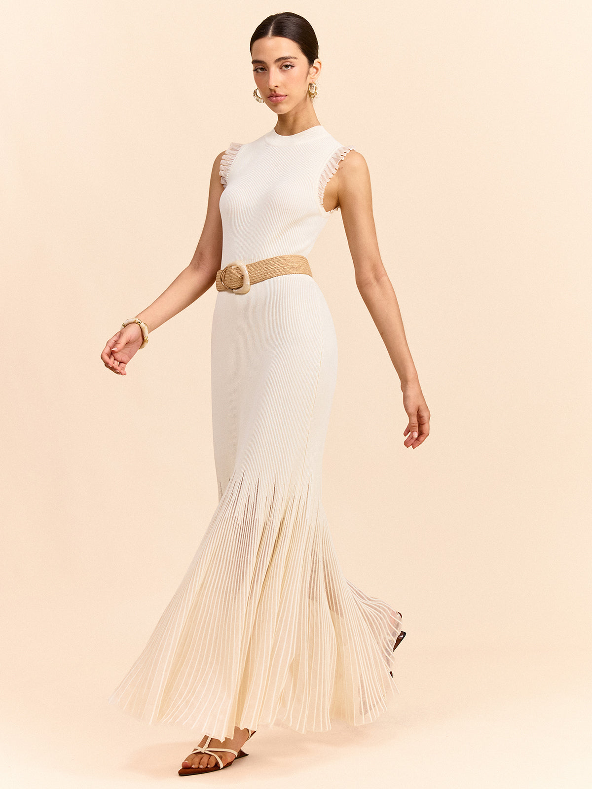 Tulle-Paneled Ruffled Knit Maxi Dress