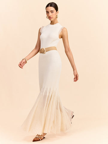 Tulle-Paneled Ruffled Knit Maxi Dress