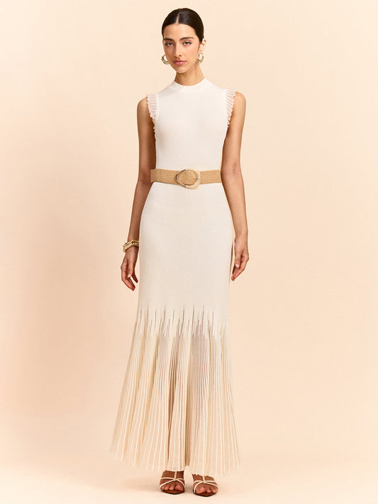 Tulle-Paneled Ruffled Knit Maxi Dress