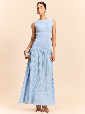 Multi-Knit Pleated Woolen Dress
