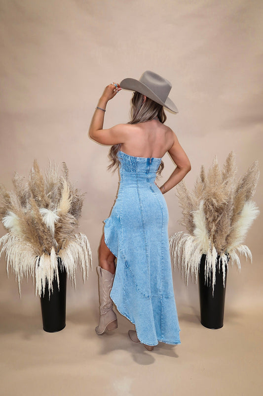 Washed distressed denim dress