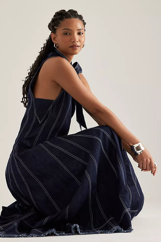 Chic fishtail maxi denim dress