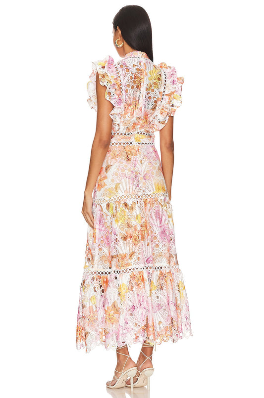 Printed cutout jacquard maxi dress