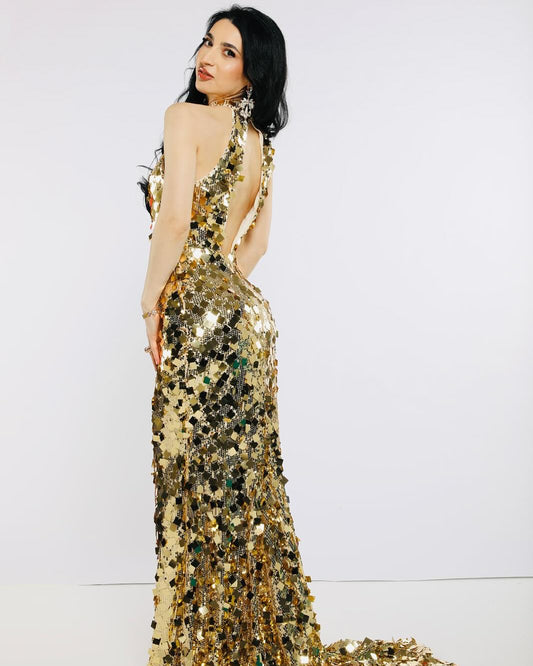 Party gold sequin maxi dress