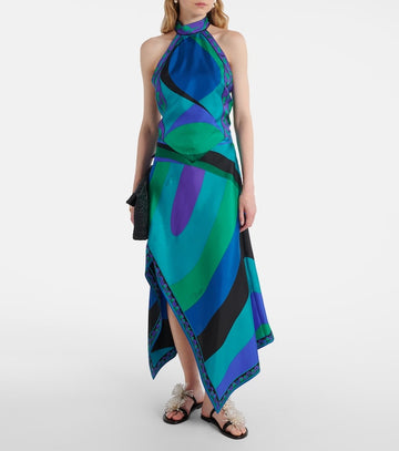 Printed halterneck silk top set