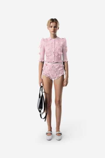 Pink Applique Knit Butterfly Cardigan Set