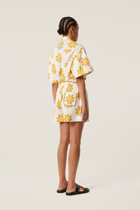 Yellow Floral Print Short - Sleeve Shirt & Shorts Set